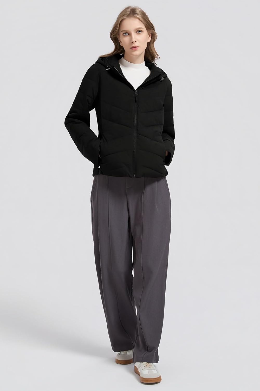 Orolay Women's Lightweight Puffer Jacket Hooded Quilted Coat Casual Zip Up Outerwear with Pockets - Image 2