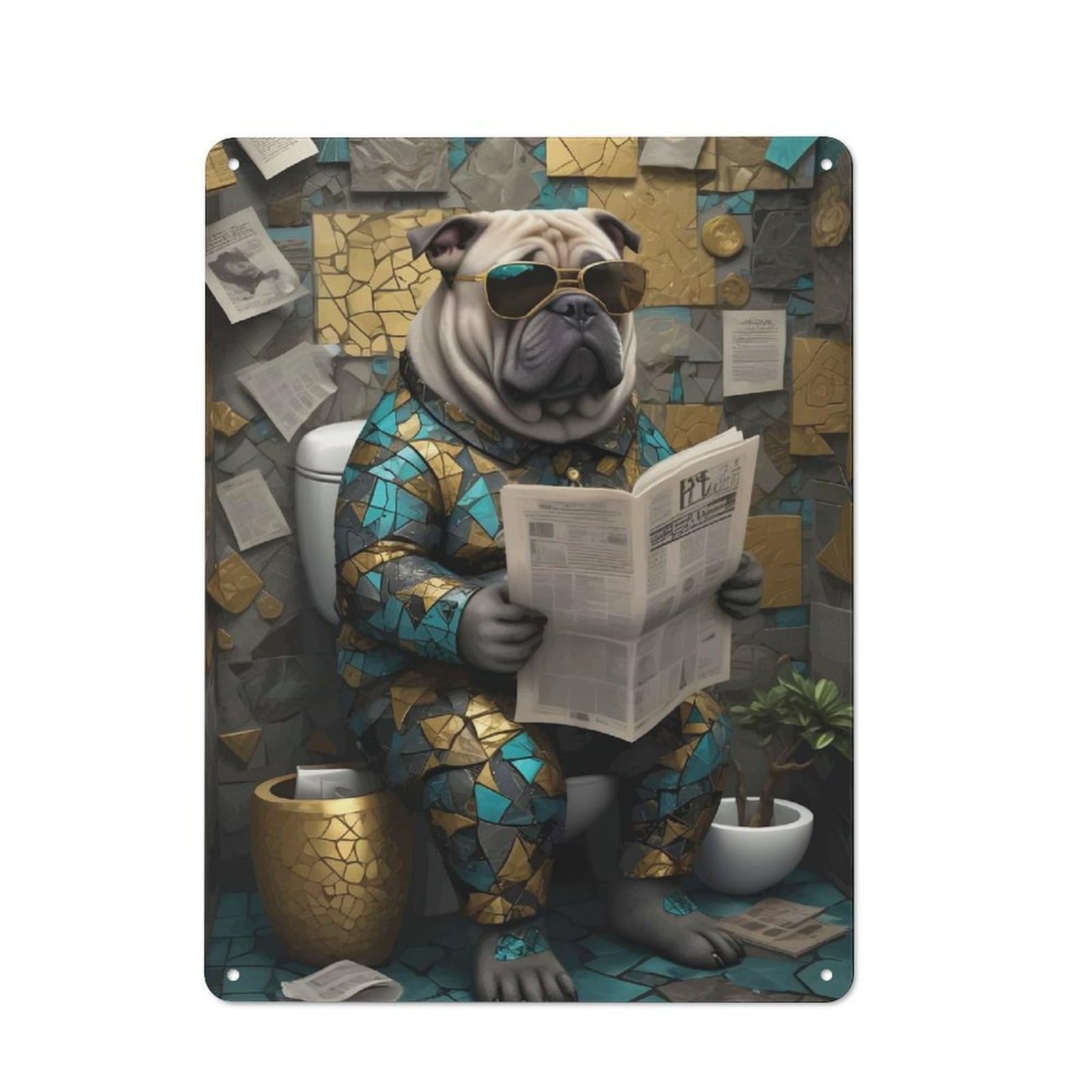 Junmoney Dog Meme Kintsugi Vintage Tin Wall Plaque 40X30cm For Hallway Wall, For Kitchen, Dining Room And Home Bar Wall Decor