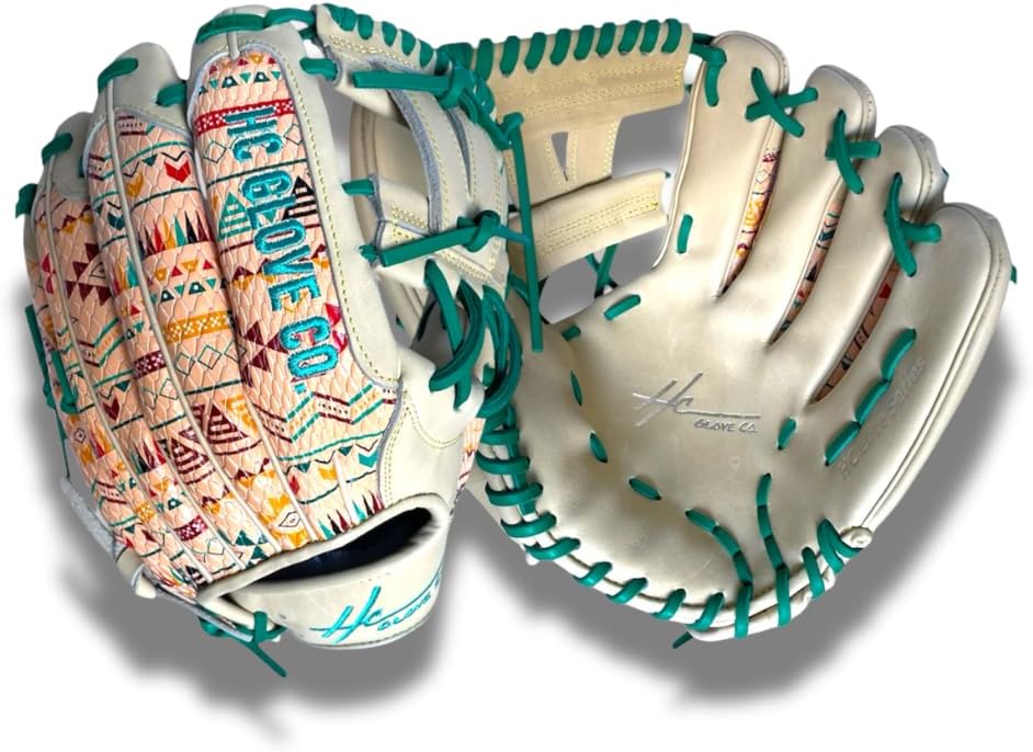 Aztec Edition V-Web Infield Glove – Cream with Aztec Print – Dark Green Lace – Japanese Kip Leather – Elite Series Baseball Glove
