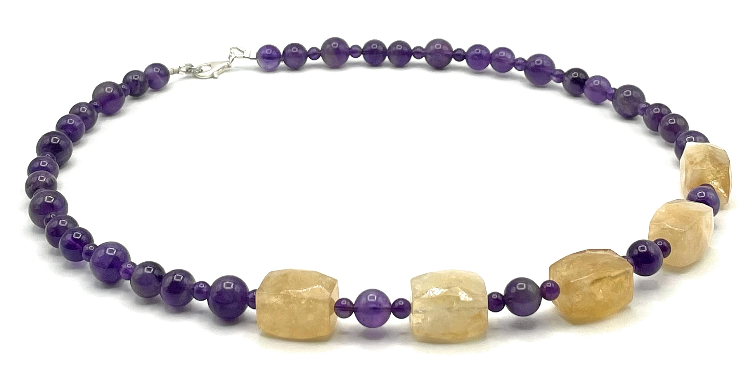Collar de Citrino Amarillo y Amatista Viola, Plata 925, Joyas Artesanales de Piedras Naturales, Hecho a Mano en Italia
