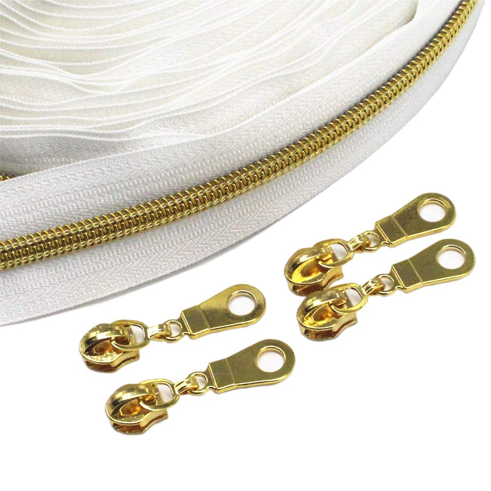 50 Pezzi Nonlock-Cursore per #5 Nylon Cerniere Lampo Rolle 30 mm (dorati)