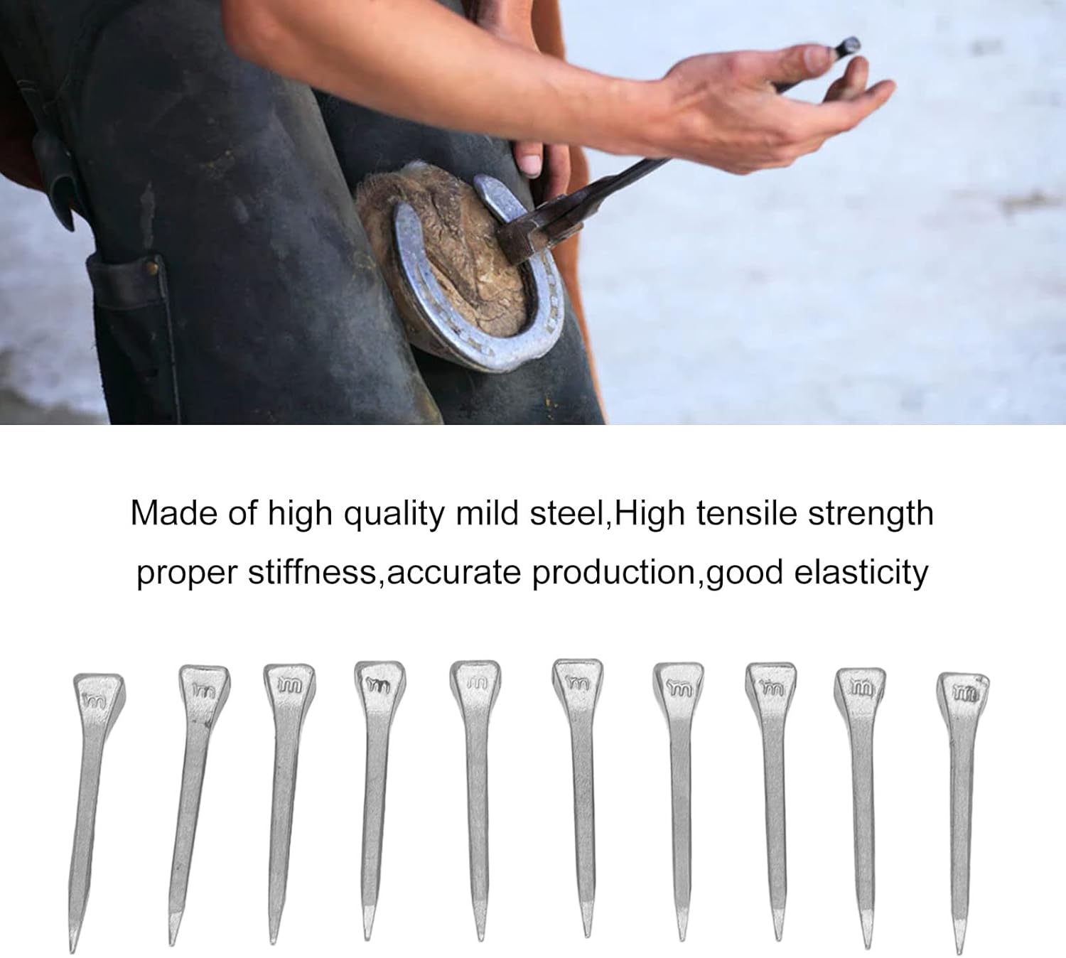 TOPINCN Horseshoe Nails, 250 Count Mild Steel Farrier Nails, 1.6 inch Length, High Tensile Strength for Aluminum Alloy Horseshoes