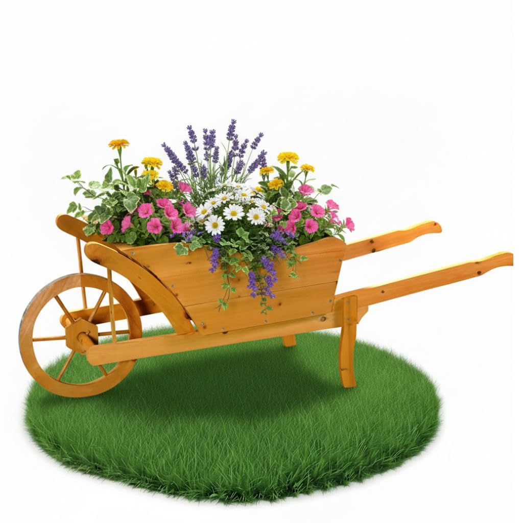 Jardin EDV-PRO Brouette/Diable en bois Fleurs 129 cm × 45 cm × 43 cm (L x l x h)