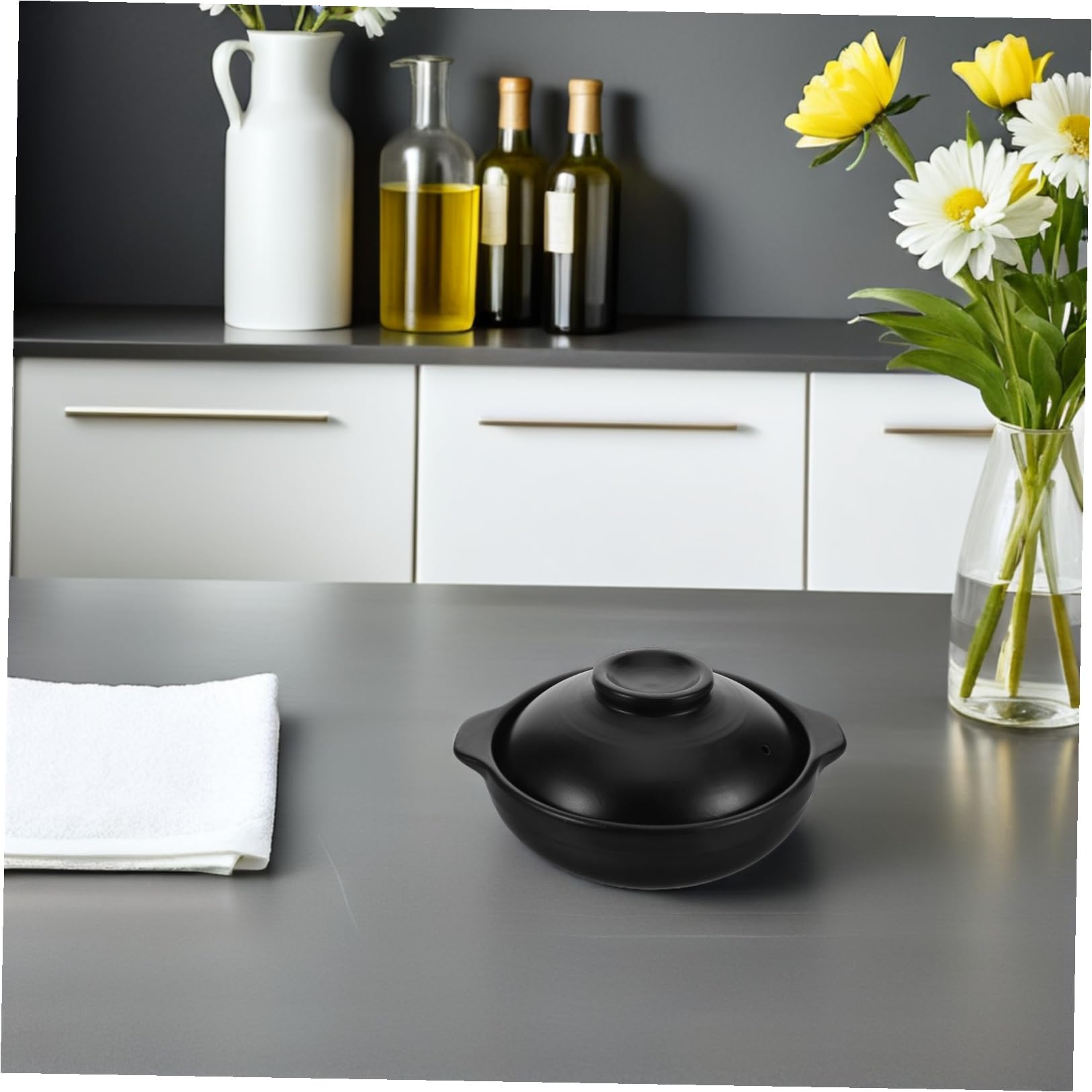 Cazuela de Barro con Tapa de Arcilla Negra 600ml para Cocina