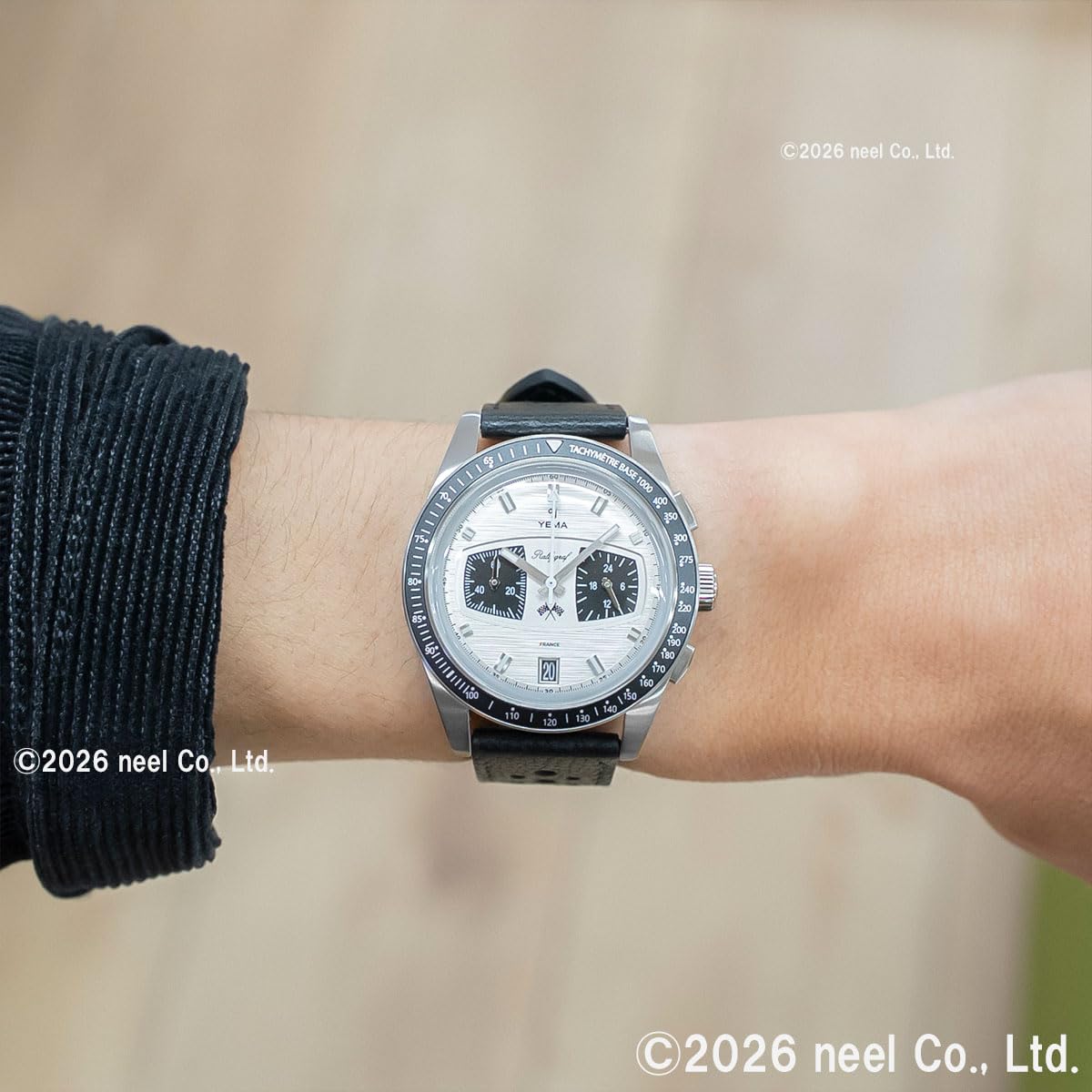 YEMA Rallygraf Panda Acier Hybride Mécanique Quartz Cuir Blanc Montre Homme, Noir