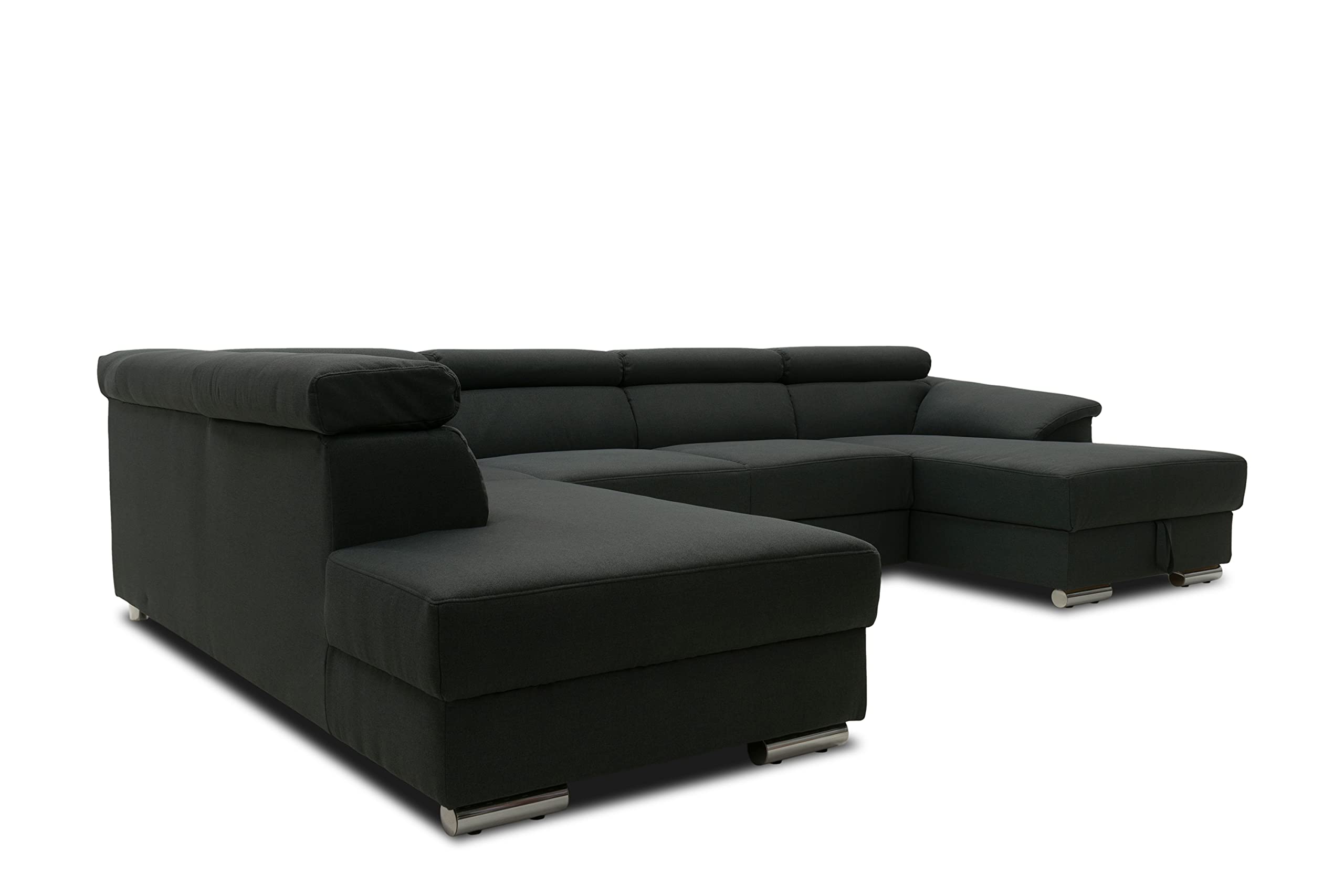 DOMO. collection Wohnlandschaft David FK, Longchair rechts mit Schlaffunktion und Bettkasten in U-Form, Schlafsofa mit Federkern und Rückenfunktion, 337 x 232 x 78 cm (BxTxH), anthrazit