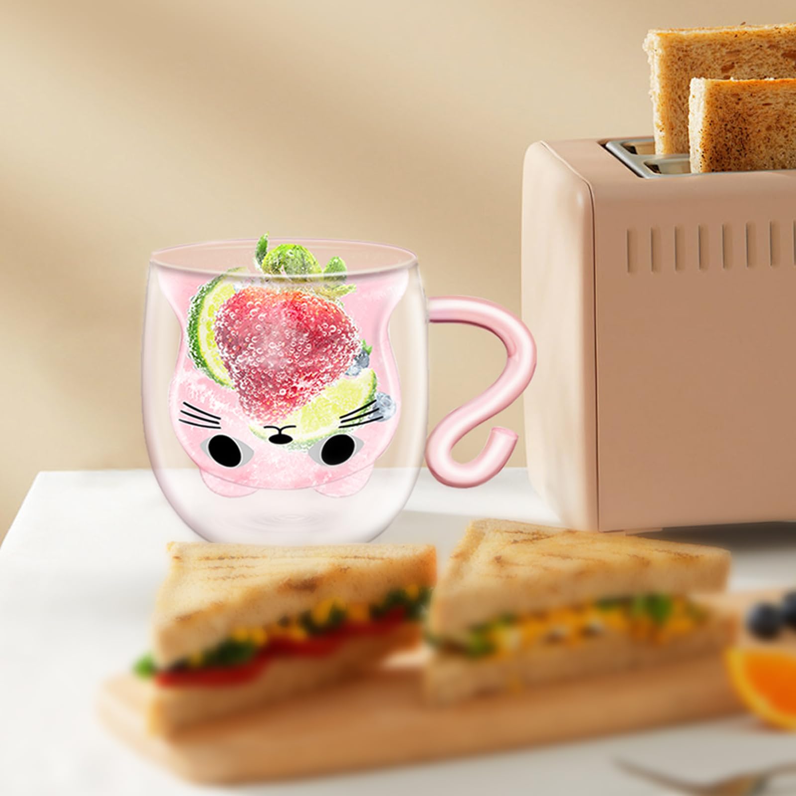 Tazza Gatti Doppia Parete - 300 Ml, Vetro, Per Caffè E Tè, Regalo Donne - Foto 3