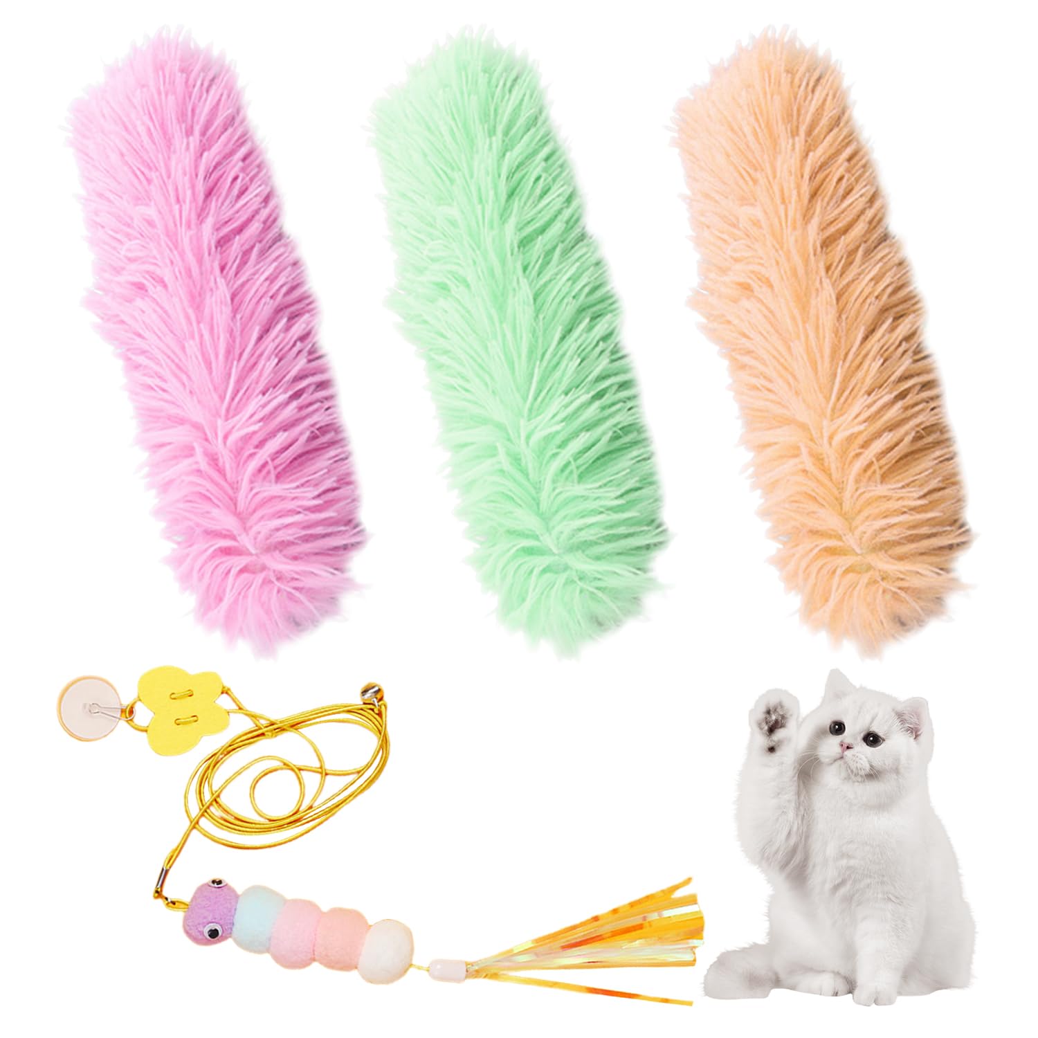 XMNIVATE 3 Pieces Of Cat Plush Toys, 1 Piece Of Funny Cat Rope, Pet Interactive Toys