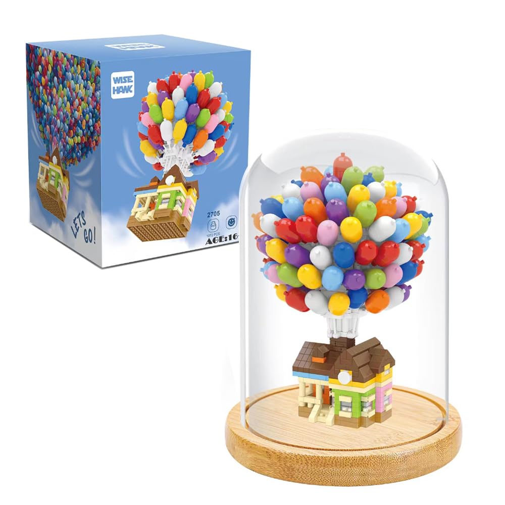 NVOSIYU Flying House Mini Blocks Set, 1072Pcs Nano Blocks Mini Building Kit with Balloons and Display Case, Collectible Model Set for Adults