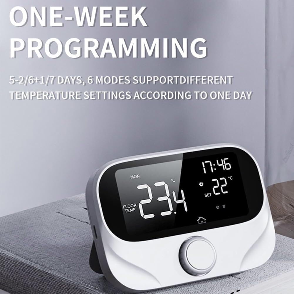 Termostato WiFi para caldera, controlador programable Tuya | Control remoto vía app, programación semanal, perilla giratoria, pantalla clima/humedad, compatible Tuya.(WiTH3)