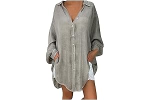 Oversized Cotton Linen Button Down Crop Blouses for Women Long Sleeve Tops