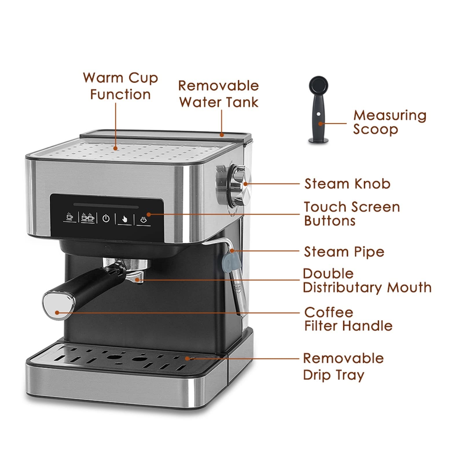 DieffematicKF Cafetera Cafetera Espresso Filtro Automático Espumador De Leche Eléctrico Cafetera Crear Cafeteras Electrodomésticos (Size : EU)