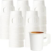 4 oz Espresso Paper Cups with Handles,50 Count Mini Disposable White Paper Coffee Cups with Handles for Espresso,Latte,Cappuccino,Tea