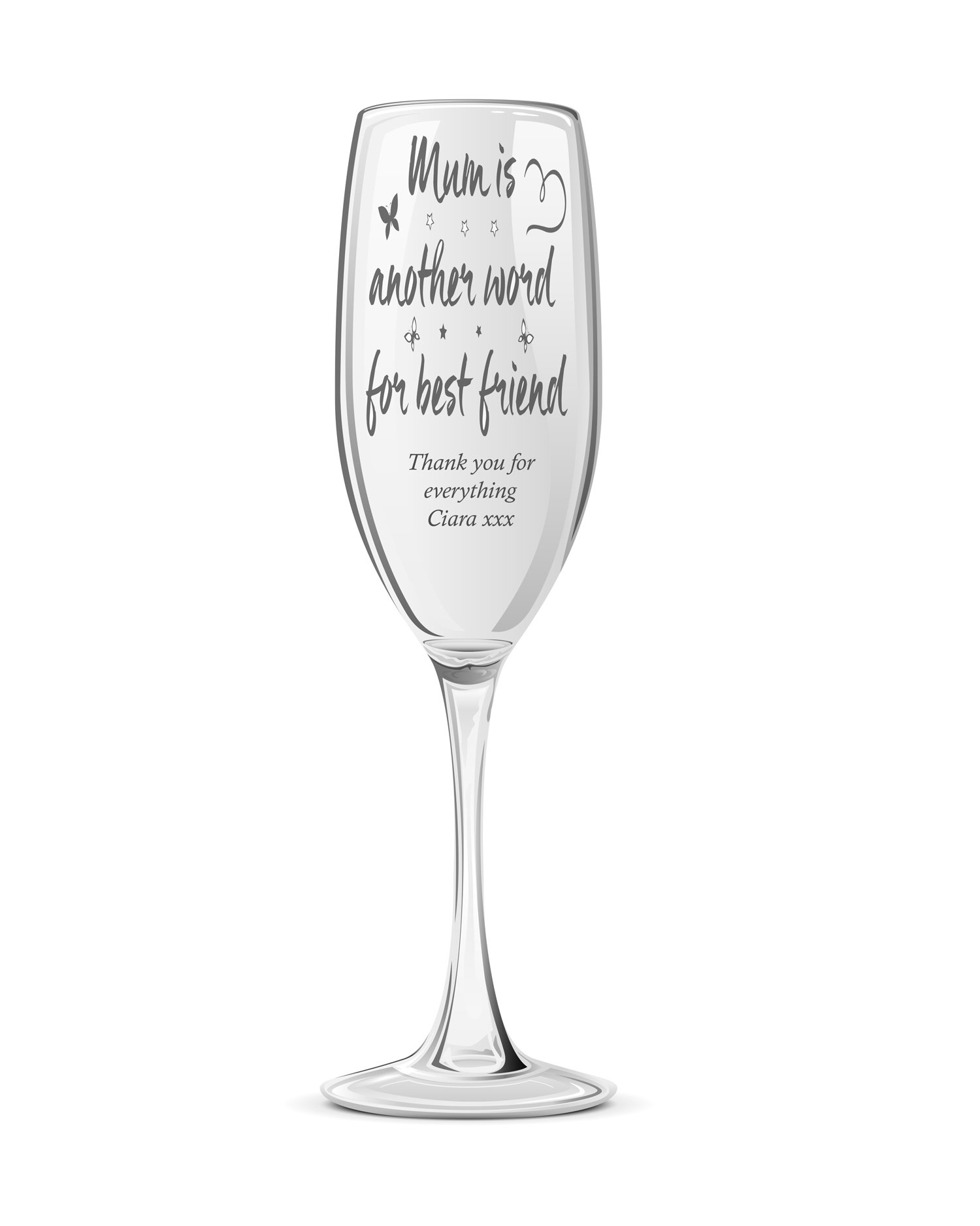 Ukgiftstoreonline Transparent Mum Friend Sentiment Personalised Engraved Champagne Prosecco Glass