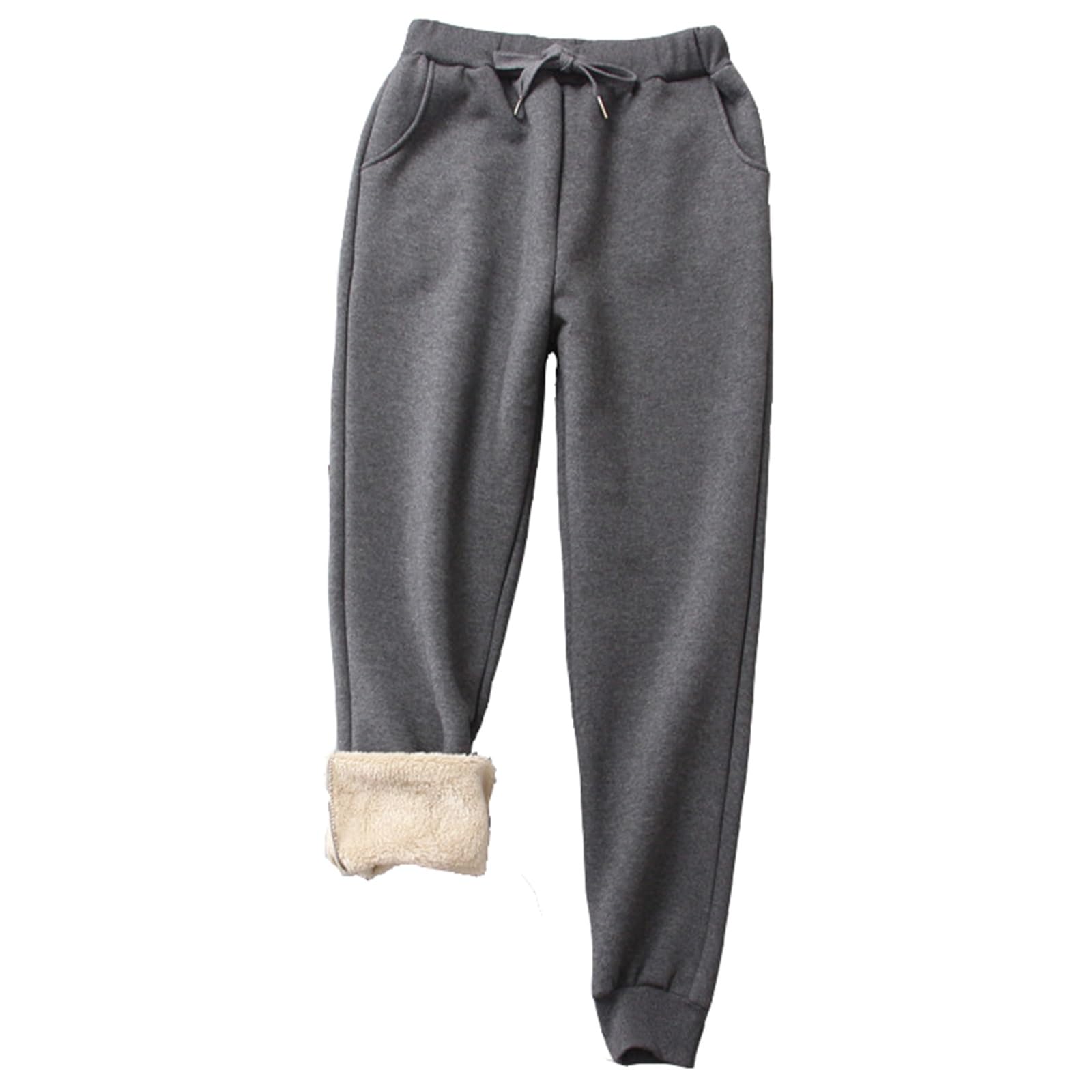 Pantalon Doublé en Peluche pour Femme Pantalon de Randonnée Thermique Chaud avec Poches Leggings Taille Haute Pantalon Droit Pantalon Ample Classique Confortable Automne Hiver