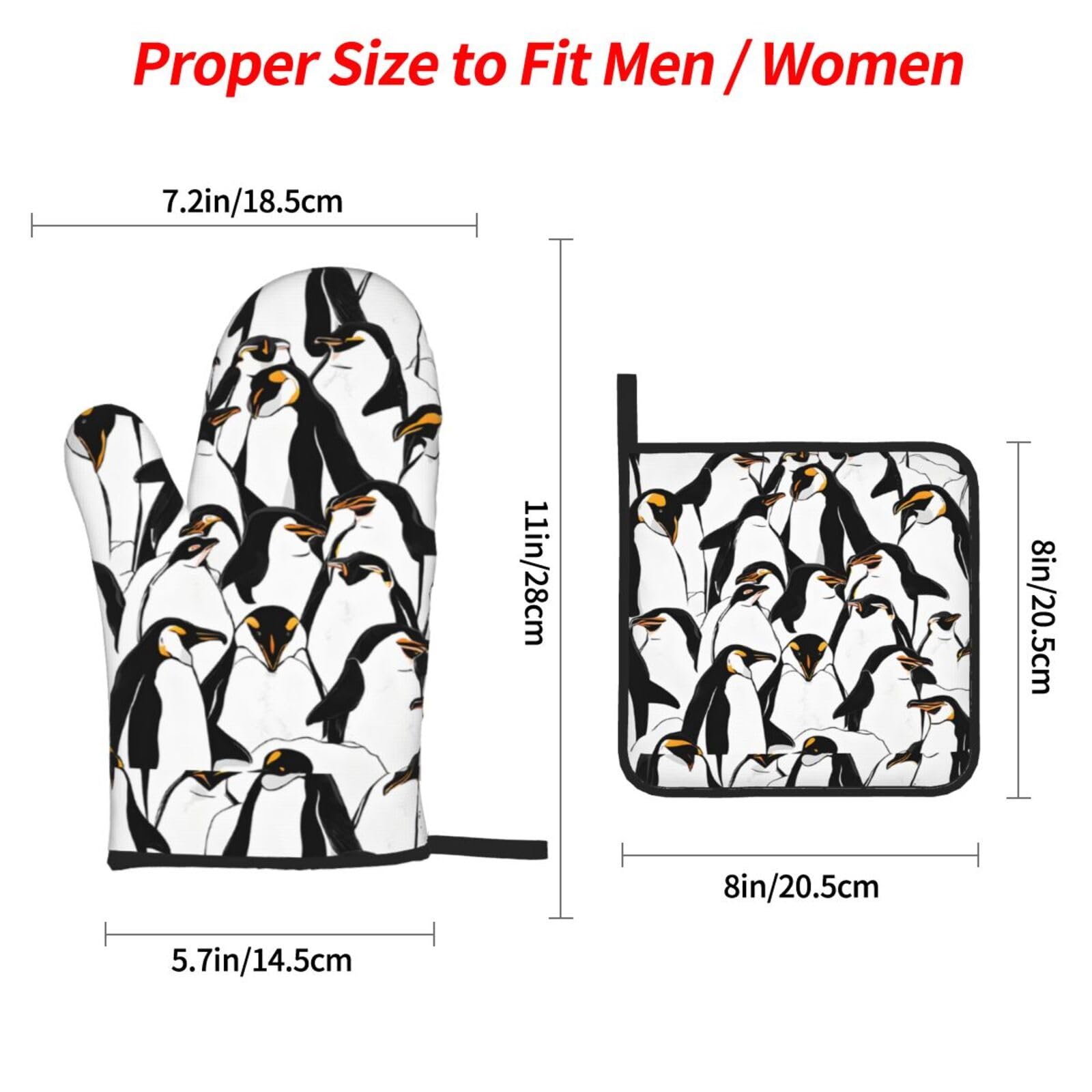 BNCPWDYL Cute Baby Penguins Sketch Kitchen Oven Gloves and Hotpads Sets of 4, Heat Resistant Oven Mitts and Pot Holders for Baking/Cooking/BBQ