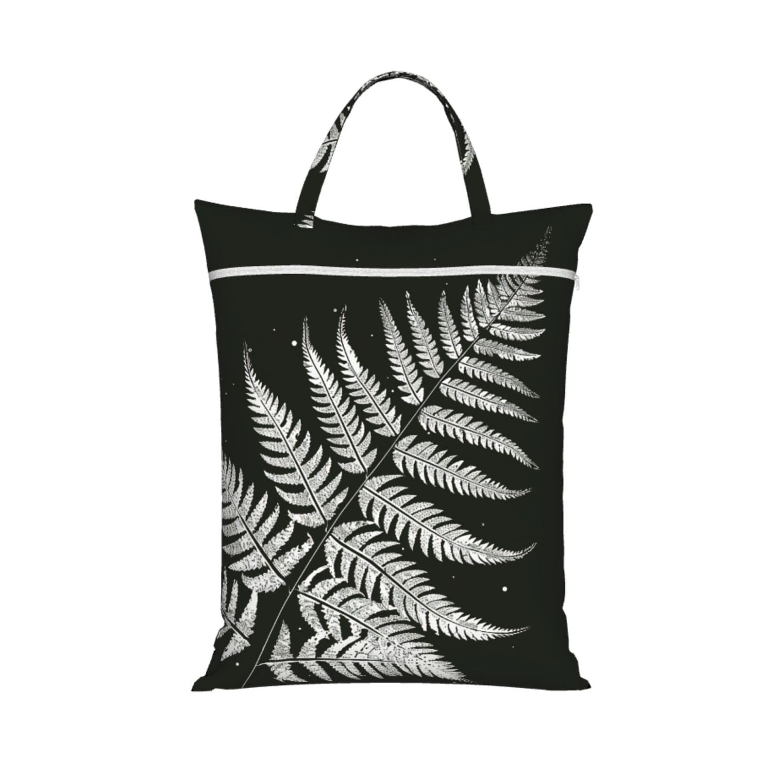 Large Travel Laundry Bags,natural plant silhouette fern leaf Print with Handle Foldable Laundry Bag for Holidays Gym Swimming and Family Trips, 1Pcs