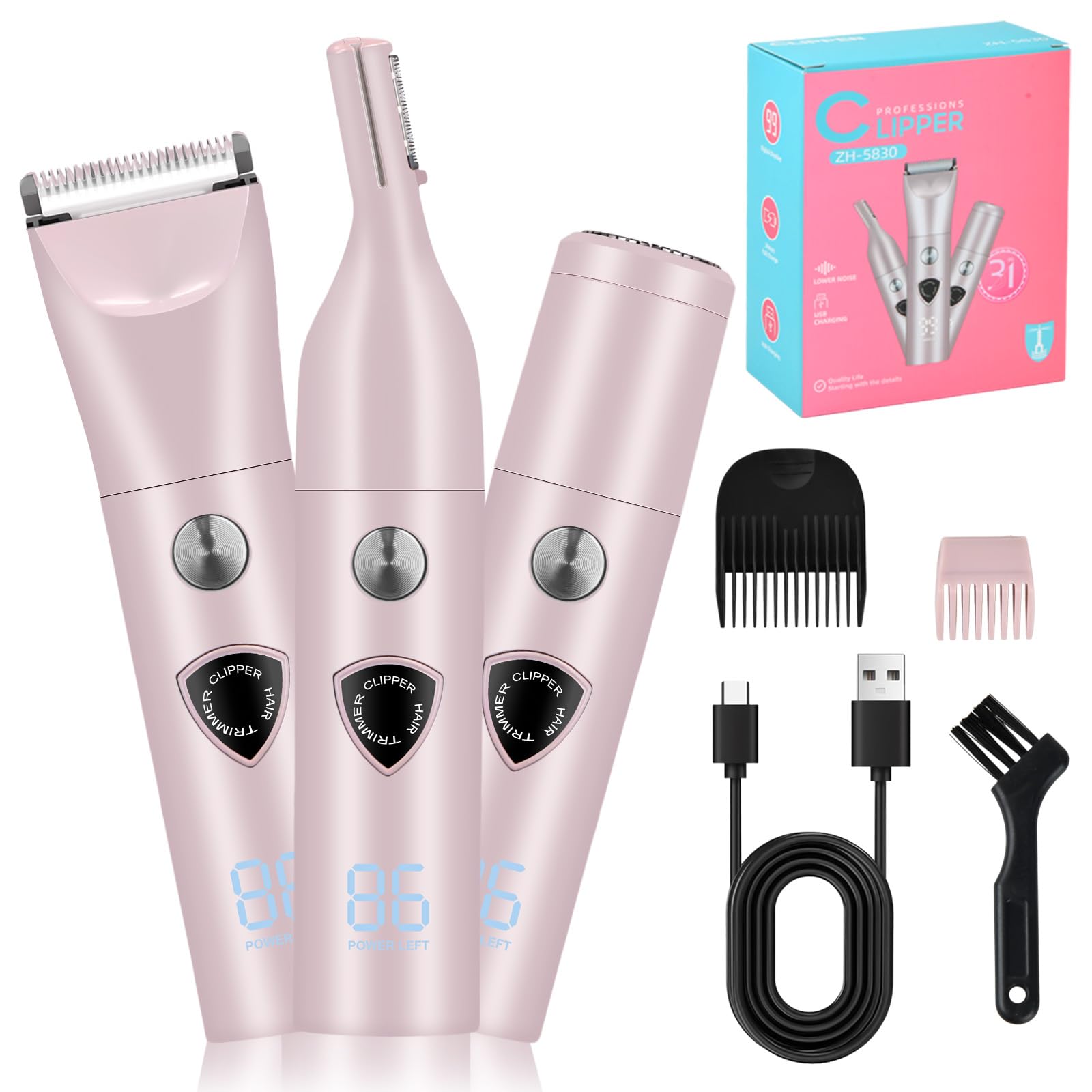 Rasoio Elettrico Donna 3 in 1, Rasoio Parti Intime con Display LED, Impermeabile Ricaricabile Epilatore Elettrico Donna, Depilazione Indolore Rasoio per Corpo Ascelle Gambe Bikini