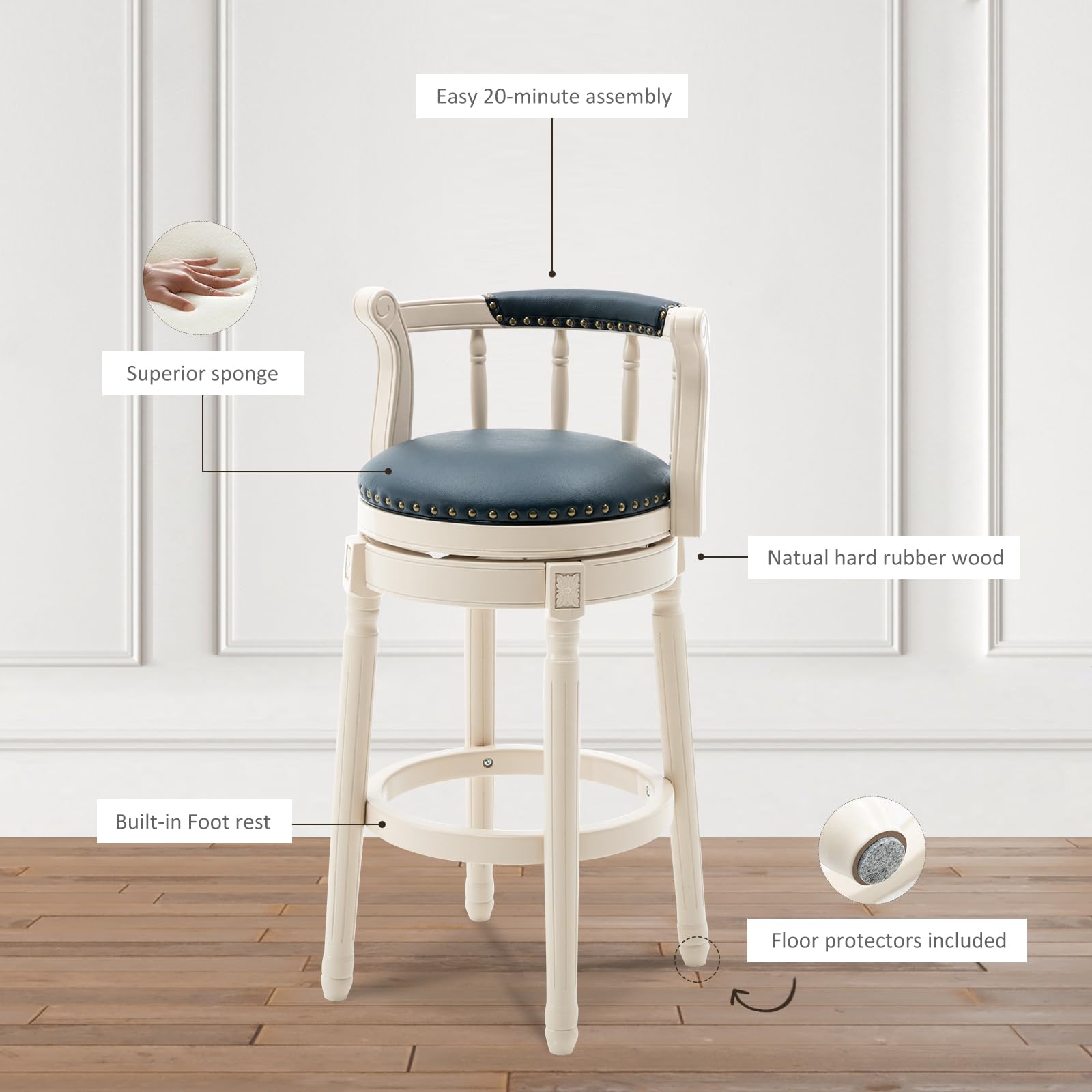 Amazon｜RAINMOOD バースツール、本革バー高さカウンタースツール 木製