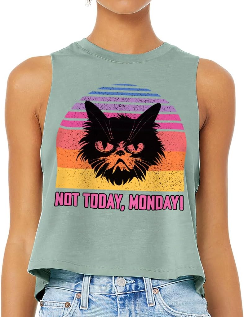 Not Today Monday Racerback Cropped Tank - Word Design Women's Tank - Printed Tank Top - Heather Dusty Blue, L