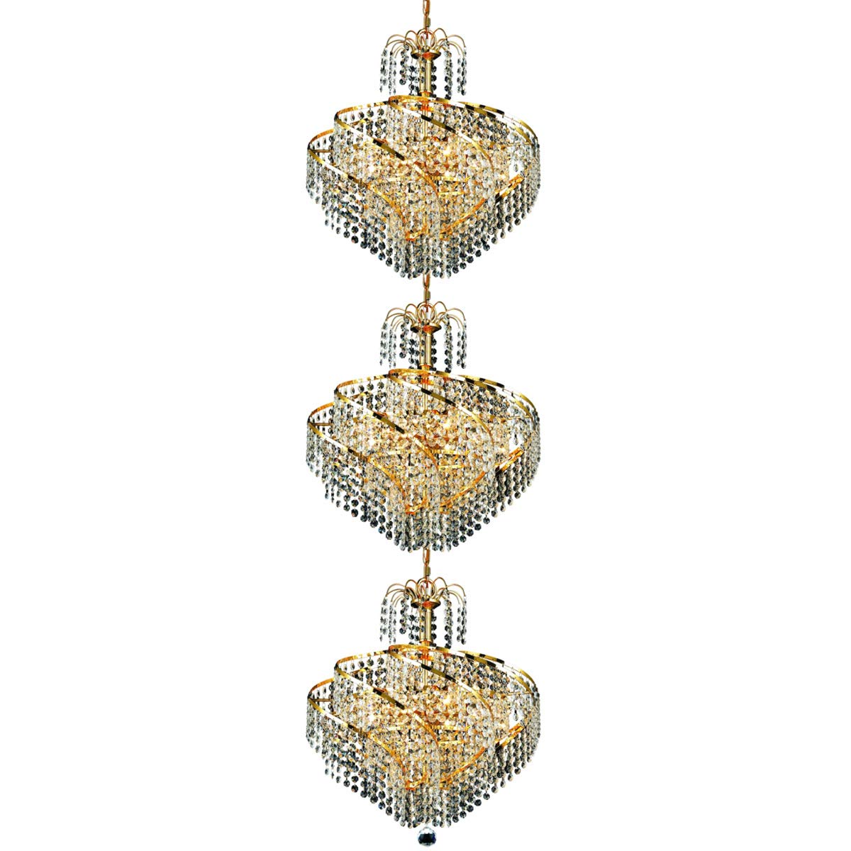 Elegant Lighting 8052G18G EC Spiral Collection 24-Light Large Hanging Fixture with Elegant Cut Crystal Gold Finish