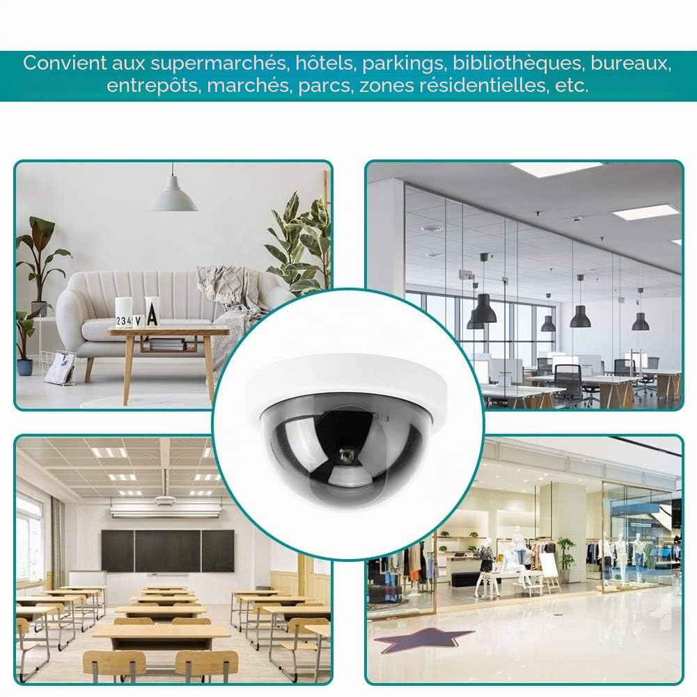 Srliya Fausse Caméra Dôme 4 Pièces, Caméra de Simulation de Dôme CCTV, Fausse Caméra de sécurité avec Lumière LED Clignotante (Blanc)