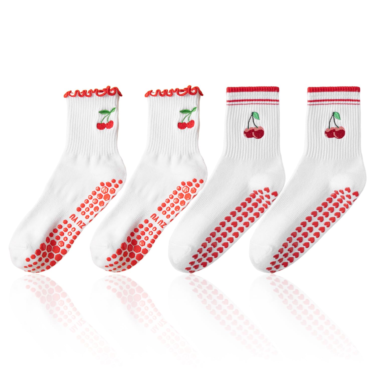 TVSVKWE 2 Pairs Of Cherry Yoga Socks, Non-Slip Fitness Socks, Cute Sports Socks, Soft And Breathable, Elastic And Comfortable Socks.