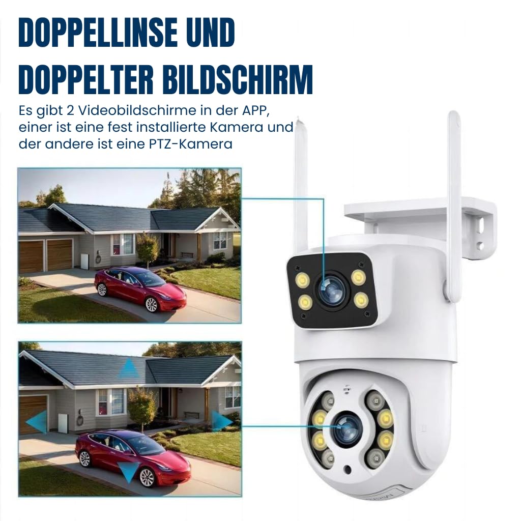 Überwachungskamera NA1 mit 360° Sichtfeld | Zwei 2-Megapixel-Sensoren für klare Full-HD-Aufnahmen; 360° Sichtfeld für vollständige Überwachung ohne tote Winkel