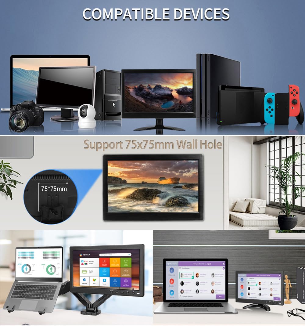 15,6 pollici Monitor CCTV di sicurezza piccolo LCD Telecamera di videosorveglianza Monitor per PC Interfaccia multifunzione HDMI AV BNC USB VGA Ingresso Risoluzione 1366x768 Altoparlante incorporato