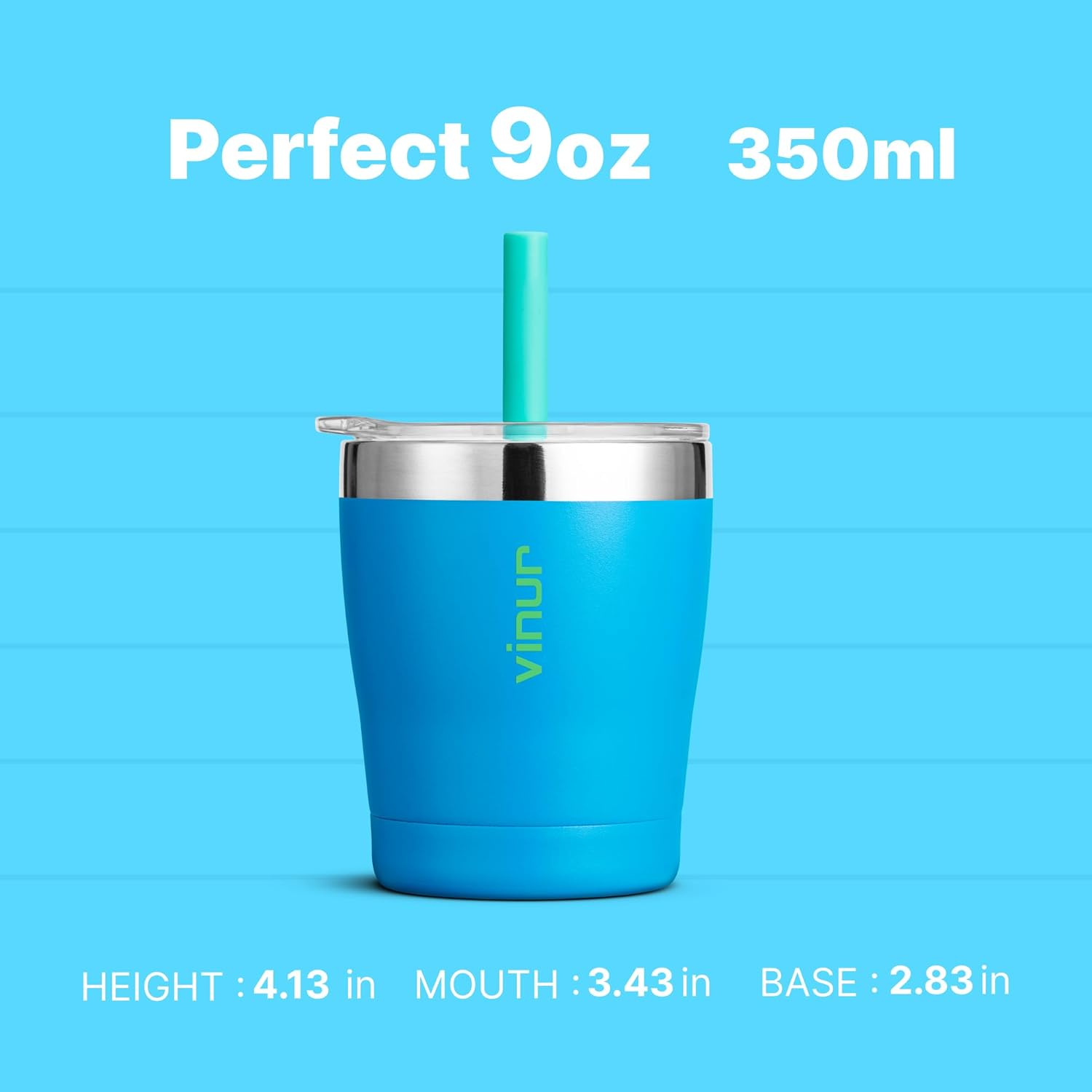 VINUR Kids 9 oz Tumbler with Lid and Straw|18/8 Stainless Steel Insulated Drinking Cup with Silicone Base|Spill Resistant|Gift for Girls and Boys, Sky Blue - Image 5