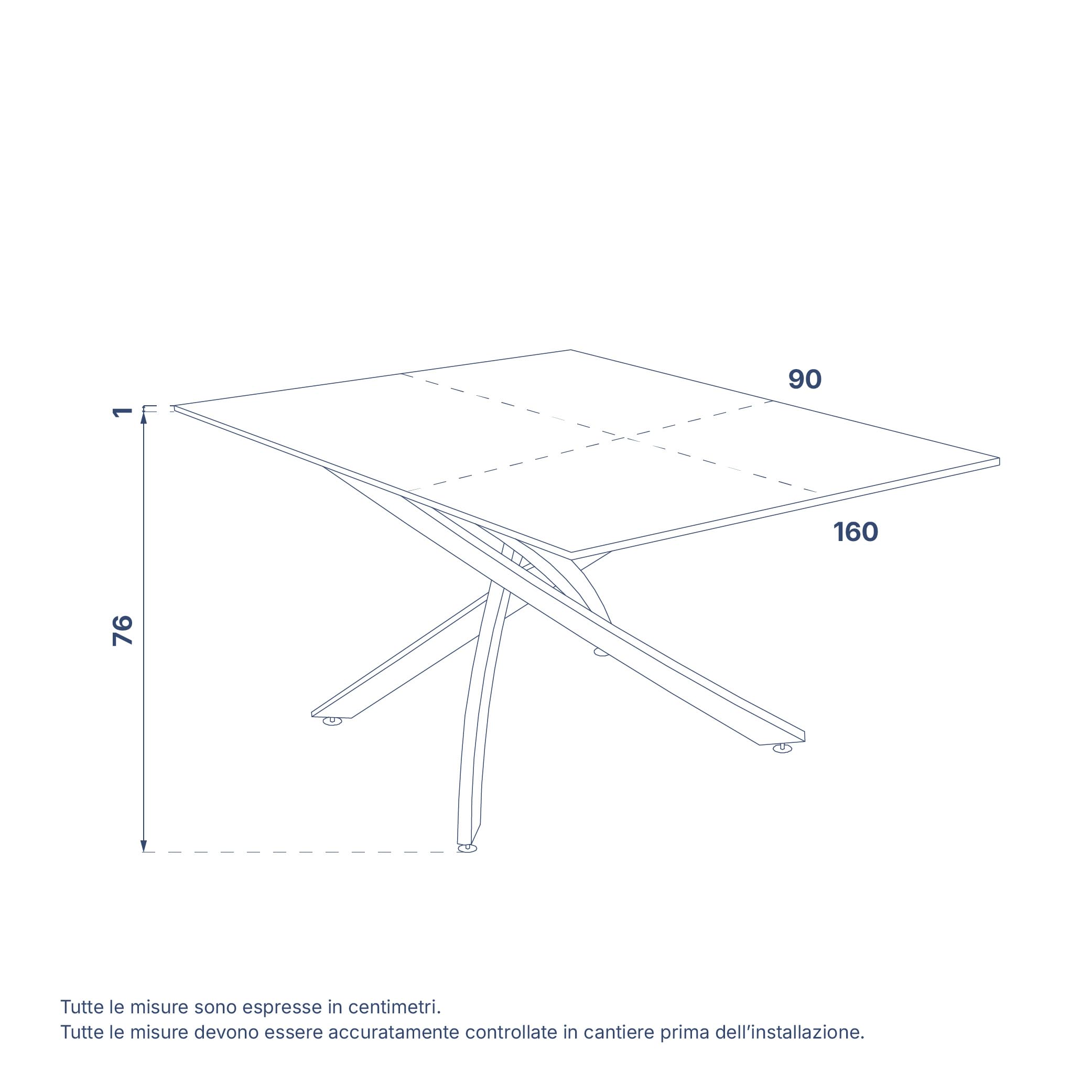 Tavolo rettangolare 160x90cm top in vetro temperato trasparente 10mm e gambe incrociate in acciaio cromato | Harald