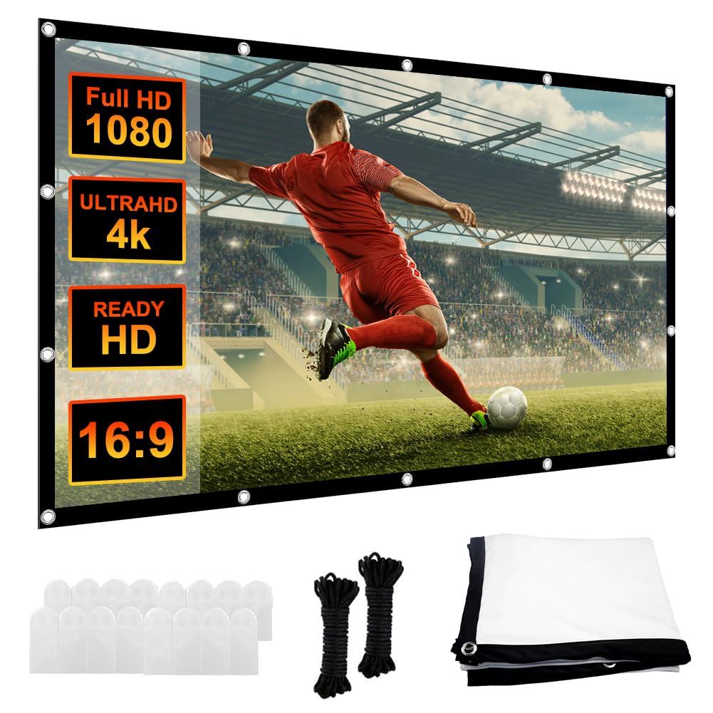 DASIAUTOEM Proyector de lienzo de 100 pulgadas, 16:9 HD 4K, pantalla de proyección plegable, pantalla de proyección plegable, pantalla portátil para el hogar, eventos deportivos, escuela, reuniones