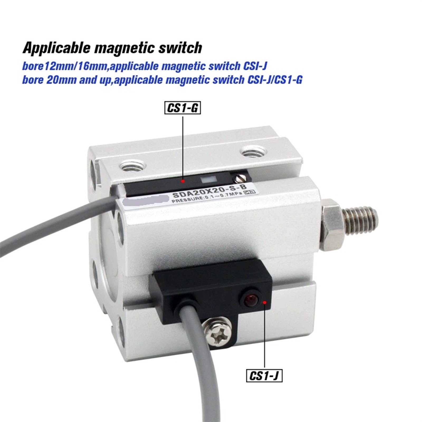 SDA50x25-B Cilindro pneumatico ad aria compressa Cilindro compatto a doppia azione SDA50 Corsa 5-100 mm SDA50X50-B SDA50X75-B SDA50X100-BS 1 pz(SDA50X100-B,-S(with magnetism))