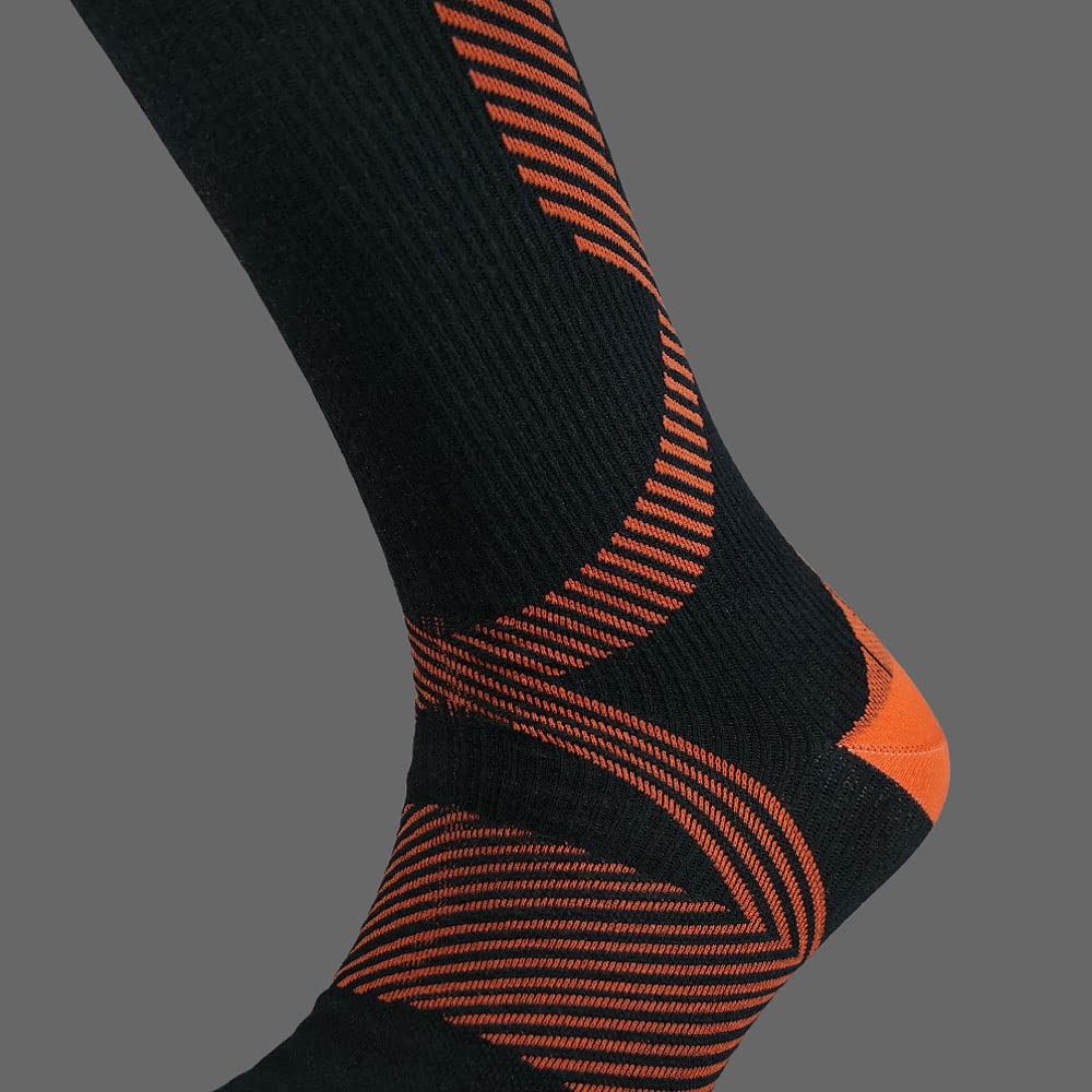 VER JARI Chaussette étanche imperméable | Imperméable | Hauteur Mi-mollet | Intérieur Molleton Mérinos | Chaussette imperméable et waterproof | Noir-Orange