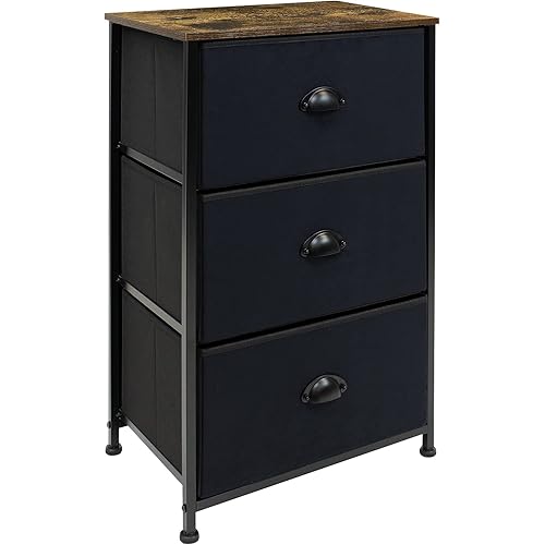 Sorbus Nightstand with 3 Drawers - Bedside Furniture & Night Stand End Table Dresser with Steel Frame, Wood Top, Easy Pull Fabric Bins for Home, Bedroom Accessories, Office & Dorm