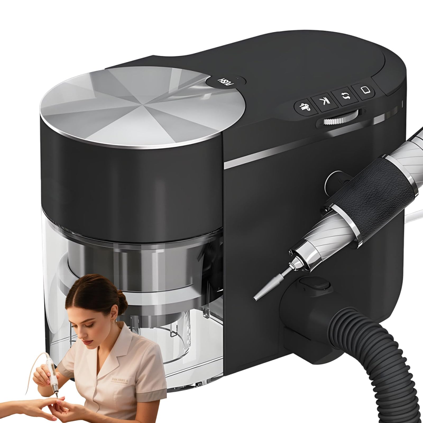 Sunseota 2-in-1 Professional Nail Drill and Dust Collector, Nail Dust Extractor, Portable Nail Polisher with Extension Hose,Adjustable Suction,≤68db Low Noise,Adjustable Grinding Direction Black