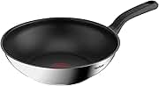 Tefal Comfort Max 28cm Stainless Steel Wok, Durable Non-Stick Pan with Thermo-Spot Heat Indicator, Induction Compatible Base, Comfortable Grip Handle, G7261944