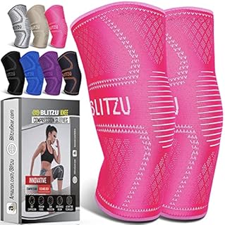 BLITZU Knee Compression Sleeve for Men & Women – Best Knee Brace Support for Running, Gym, Workout, Fitness, Weightlifting. Joint Pain Relief, Arthritis, ACL, Meniscus Tear and Injury Recovery (X-Large, Pink)
