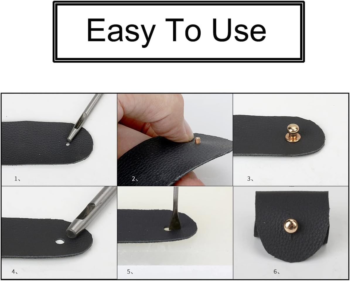 100 Set Stainless Steel Leather Rivets Cap, Round Head Button Stud Screws, Slotted Screws Metal Studs Nail Rivet Leather Rivets Craft Belt for DIY Craft Leather Craft Repairs Decoration