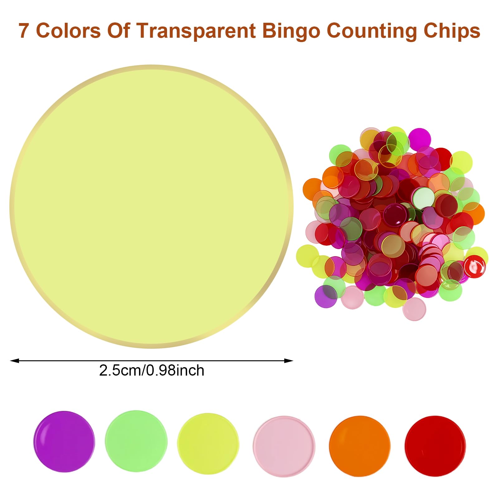FAREASTSHOP 300 chip bingo, 7 colori in plastica, chip di conteggio per bingo trasparente, chip di conteggio, chip di conteggio colorati, contatore di bingo per carte da gioco, matematica, pratica - 3