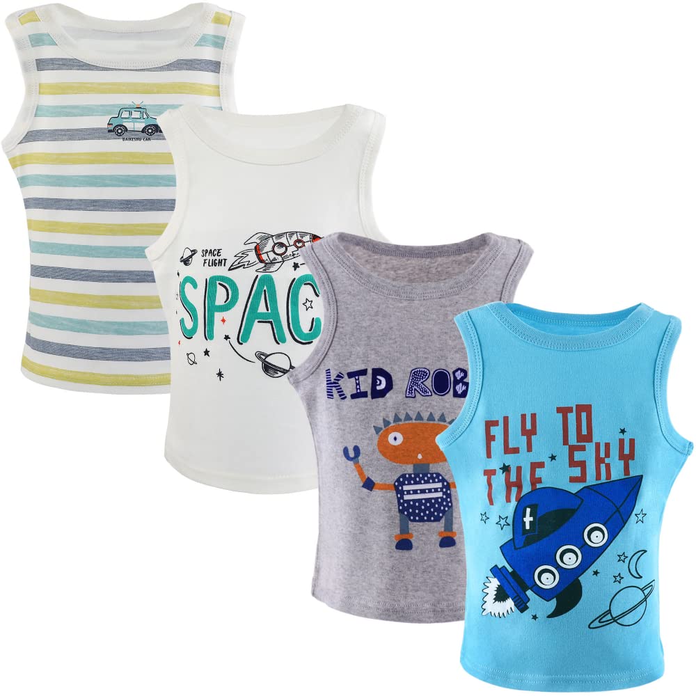 Garçons Gilets à Col Rond sous-Vêtements, T-Shirt Respirant sans Manches, Débardeurs en Coton Doux pour Enfants, sous-Vêtements Blancs ou Imprimés pour Enfants de 2 à 10 Ans