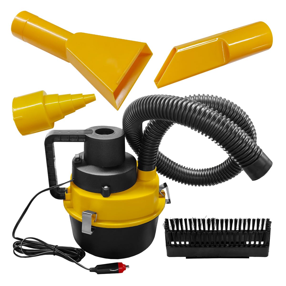 Photo 1 of *** one clamp broken *** Tuxihapp Car Vacuum Cleaner, DC 12V Multi-Purpose Automotive Wet and Dry Vacuum with 3 Nozzles, Portable Handheld Vehicle Interior Duster for Car, Office, Home, Floor (Yellow)