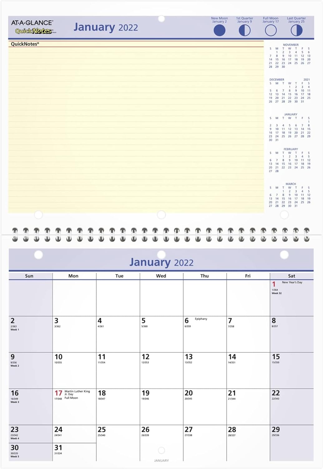 2022 Wall & Desk Calendar by AT-A-GLANCE, 11" x 8", Small, Monthly, Wirebound, QuickNotes, Daily Blocks 1-1/4” x 1-1/4” (PM5028)