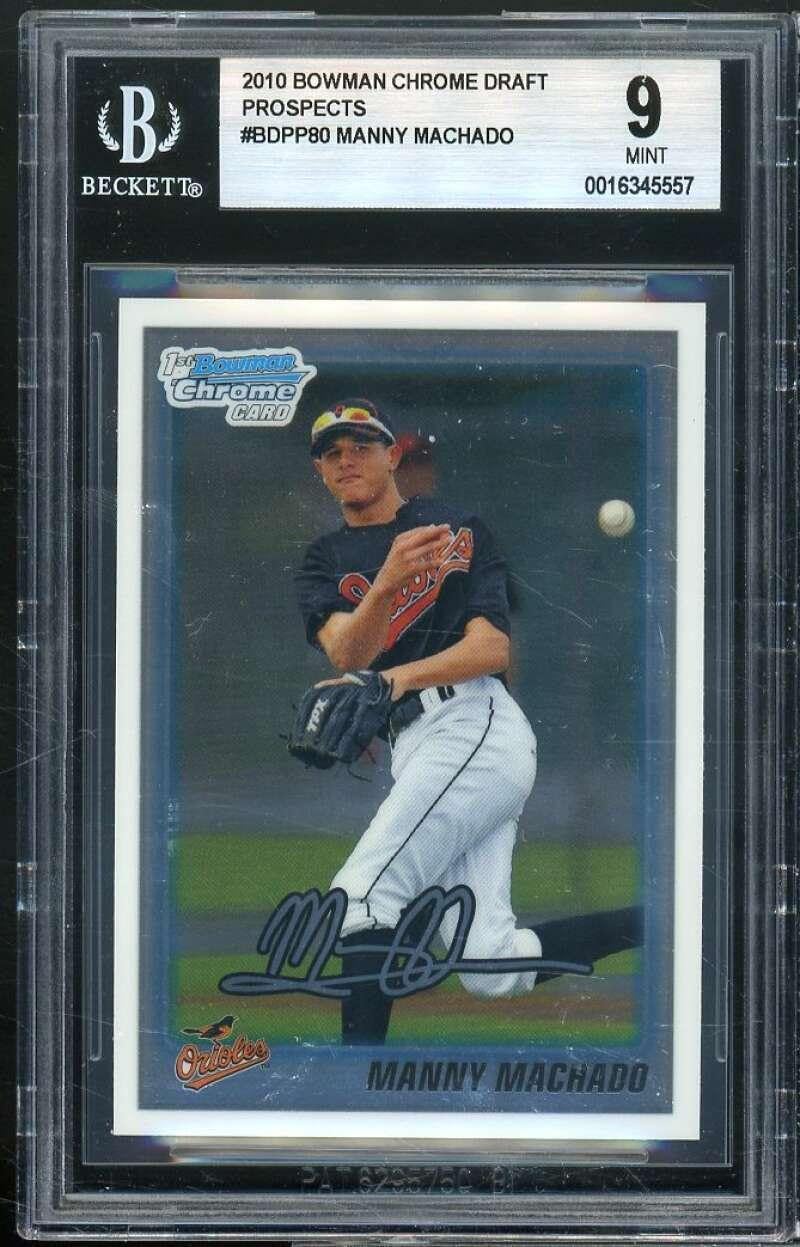 Manny Machado Rookie Card 2010 Bowman Chrome Draft Prospects #BDPP80 BGS 9 - Baseball Slabbed Rookie Cards