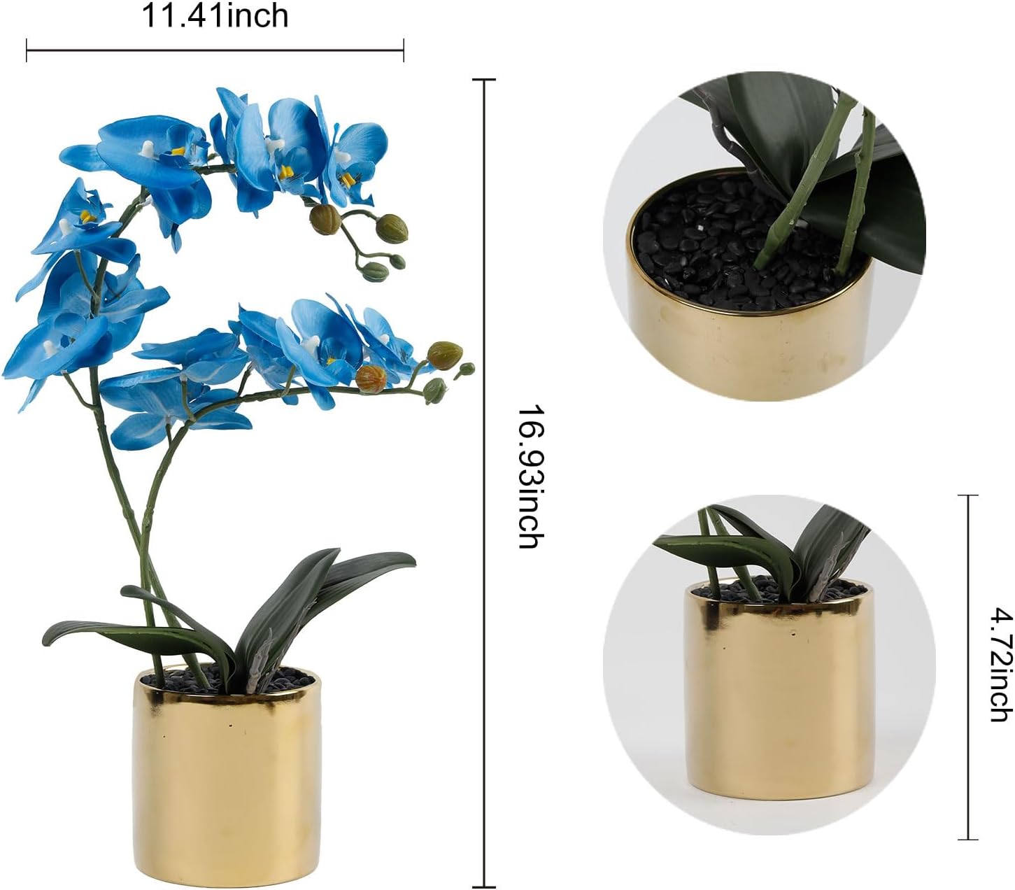 17“ Artificial Orchid Flowers Potted,Realistic Faux Blue Flowers in Pots for Bathroom Kitchen Home Office Living Room Table Decor Indoor Outdoor - Image 2