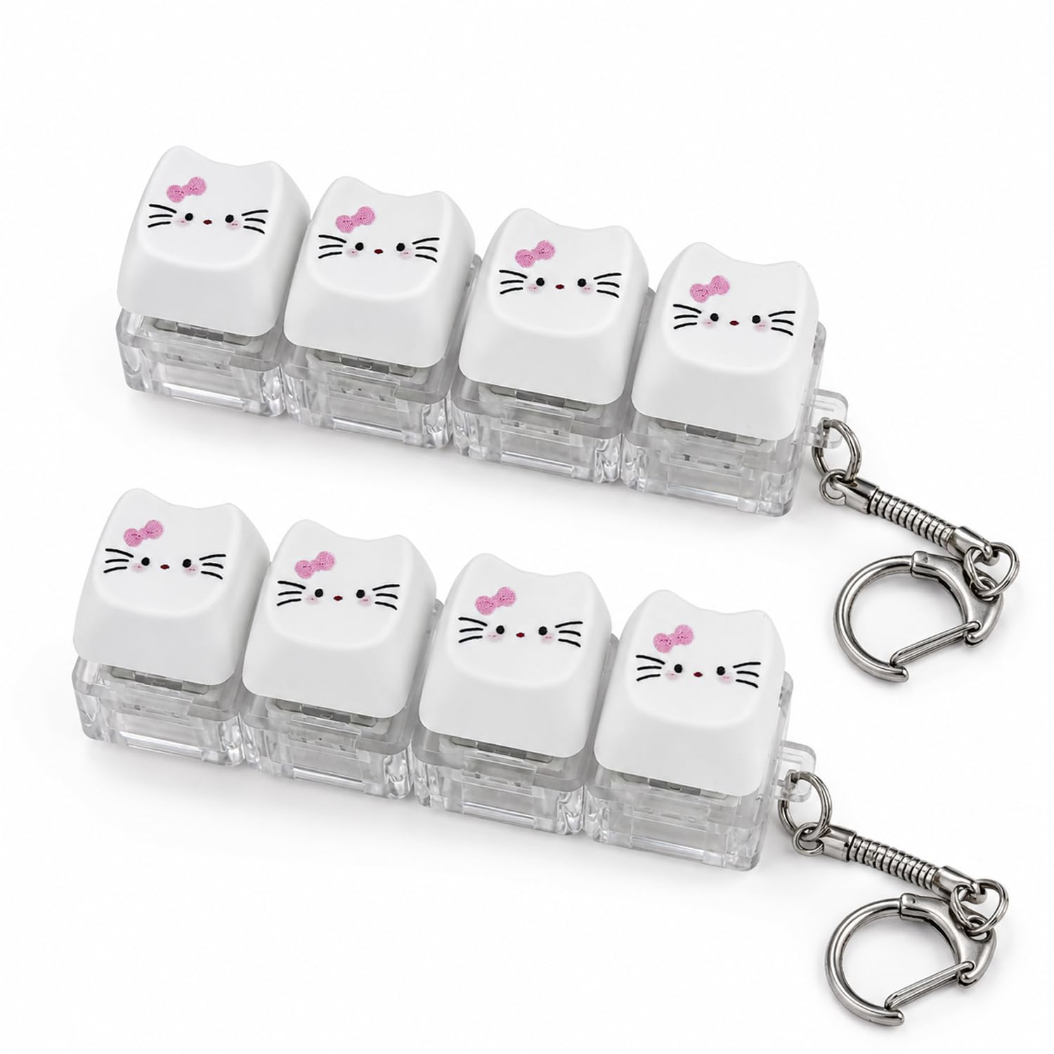 2 PCS Cute Cat Keyboard Fidget Toy, Plastic 4-Button Fidget Keyboard Keychain, Funny & Portable Stress Relief Toys for Office, School, Home, Travel, Pink Cat Keyboard Clicker for Kids Adults Wokers