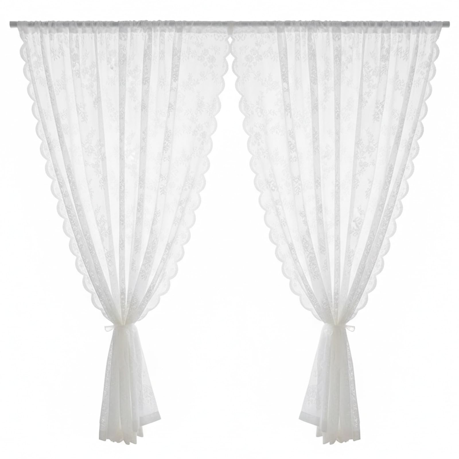 Jrreopwy White Lace Curtains 2 Panels, Floral Lace Curtains with Embroidered Flowers for Sheer Privacy and Natural Light, 70x120cm