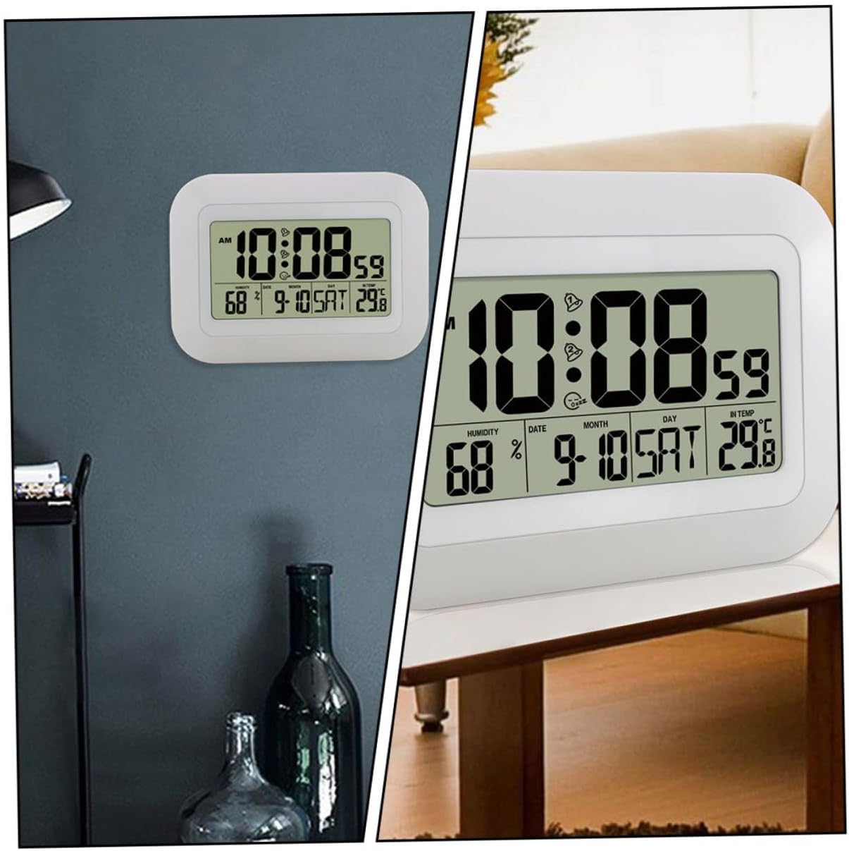 Multifunctional Electronic Alarm Clock Digital Desktop Temperature Humidity Timer Compact Home Indoor Wall Hanging Clock White
