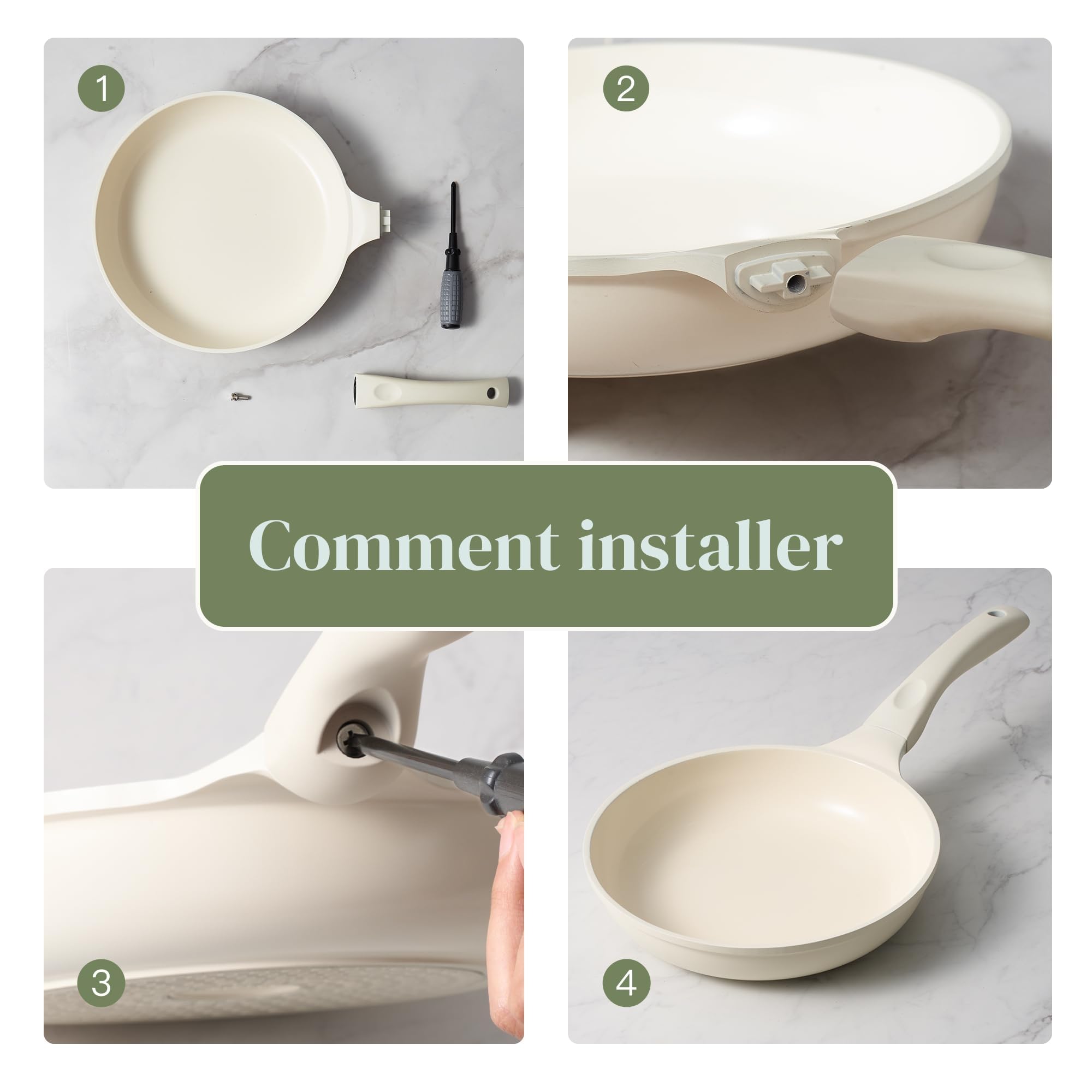 Redchef Lot de 11 casseroles en céramique avec couvercle en verre - Sans PTFE - Sans PFAS - Convient à tous les types de plaques de cuisson - Passe au lave-vaisselle (beige)