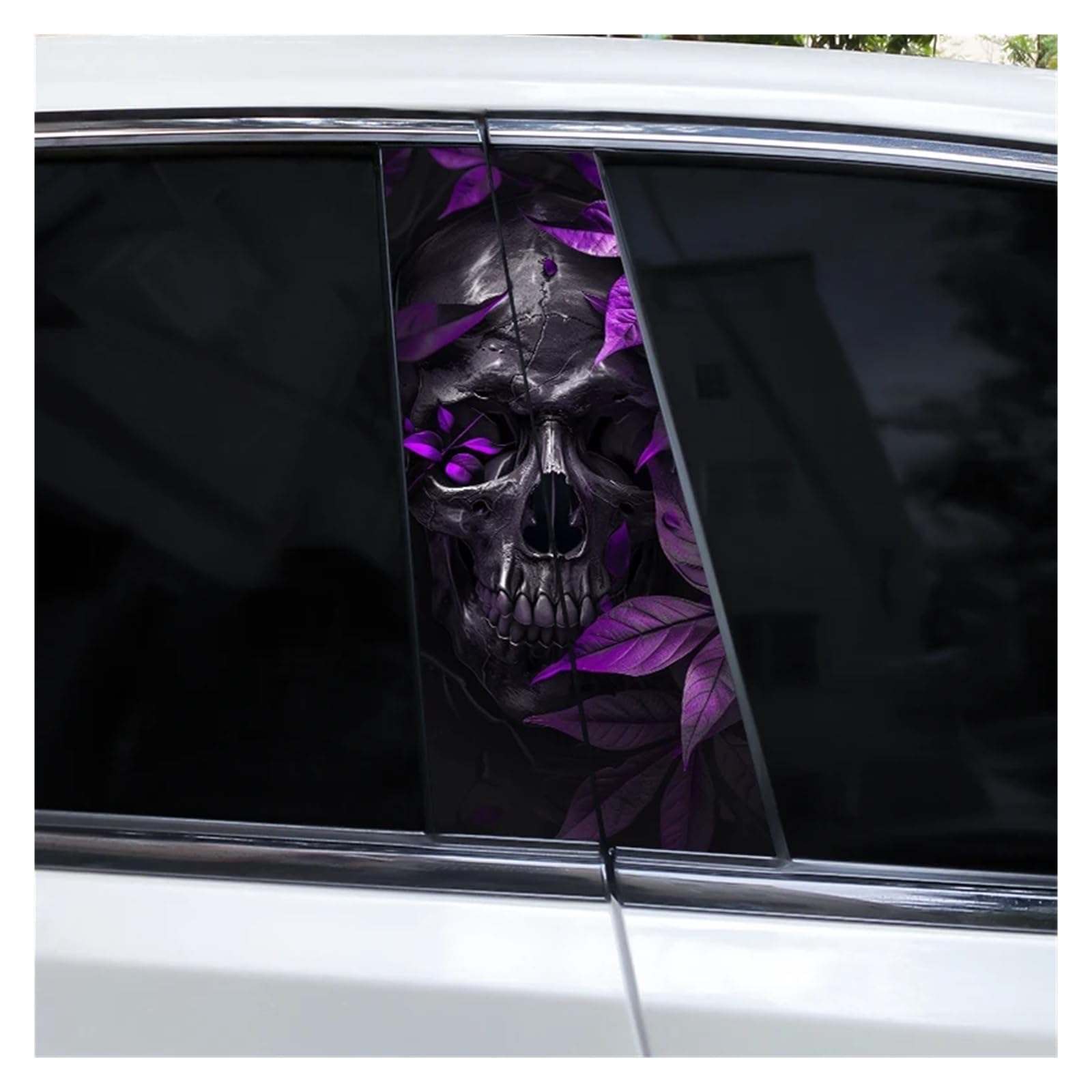 Car Side Decals 2pcs Colorful Smoke Skull Car B-Pillar Stickers Waterproof Scratch Cover Center Column Decal(Style F)